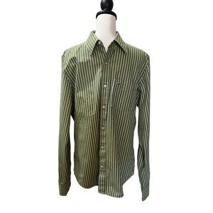 Hollister California, Men’s Green/White Striped, L/S Button Down Shirt, Size L
